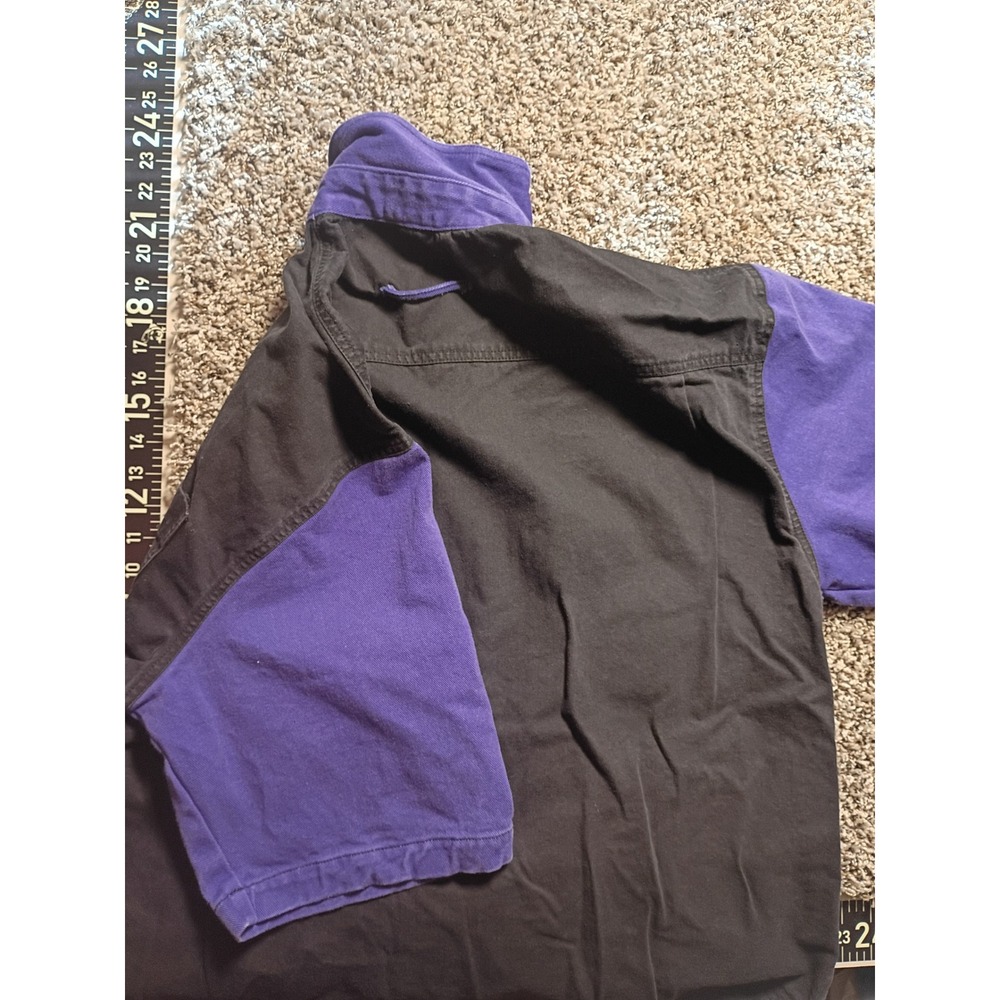 Vintage Machine Mens Large Color Block Cotton Canvas Button Down Shirt Purple - Picture 8 of 9